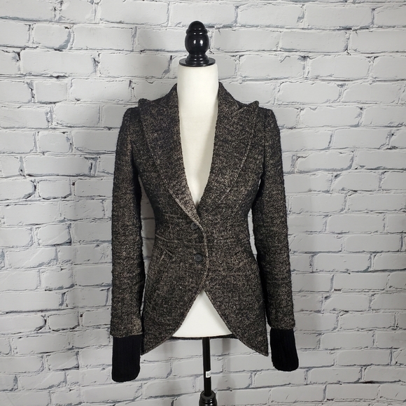 Smythe Brown Tweed Riding Jacket with a Rib Knit Cuffs
